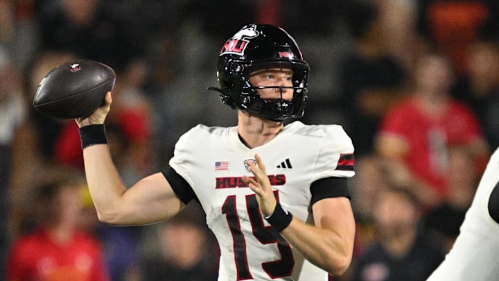 Sep 5, 2025; College Park, Maryland, USA; Northern Illinois Huskies quarterback Josh Holst Sep 5, 2025; College Park, Maryland, USA; Northern Illinois Huskies quarterback Josh Holst