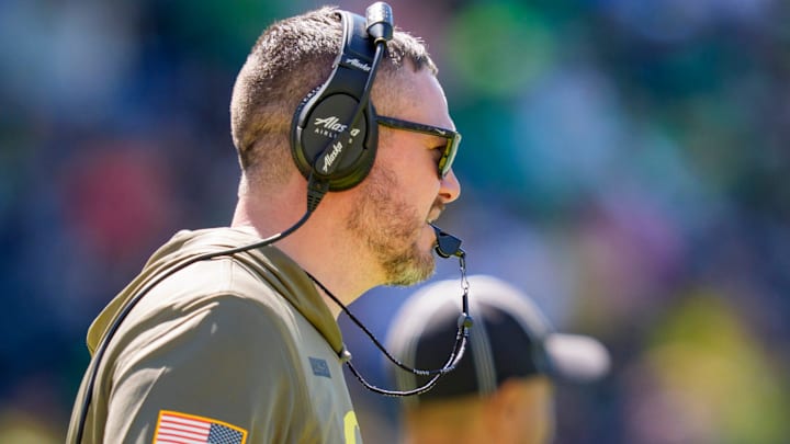 Oregon head coach Dan Lanning looks on during the Oregon Ducks annual spring game on April 25, 2026 at Autzen Stadium in Eugene, Oregon.