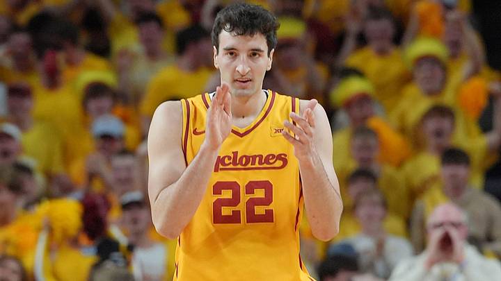Iowa State Cyclones forward Milan Momcilovic (22) reacts after a three-point shot against Houston during the first half in the3 Big-12 men’s basketball at Hilton Coliseum on Feb. 16, 2026, in Ames, Iowa Iowa State Cyclones forward Milan Momcilovic (22) reacts after a three-point shot against Houston during the first half in the3 Big-12 men’s basketball at Hilton Coliseum on Feb. 16, 2026, in Ames, Iowa