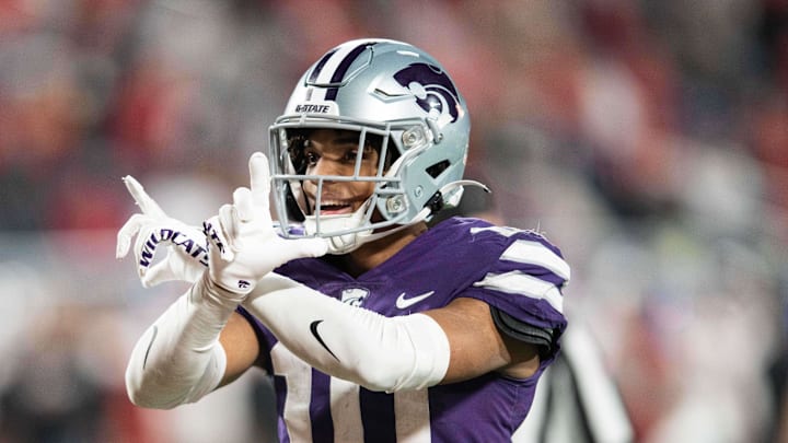 Kansas State cornerback Jacob Parrish celebrates an interception against NC State. Kansas State cornerback Jacob Parrish celebrates an interception against NC State.