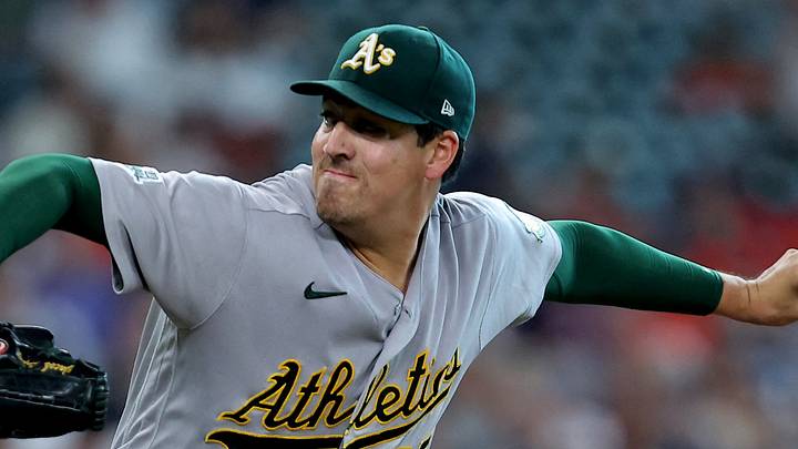Aug 22, 2026; Houston, Texas, USA; Athletics pitcher Jacob Lopez (57) throws a pitch against the Houston Astros during the first inning at Daikin Park. Mandatory Credit: Erik Williams-Imagn Images Aug 22, 2026; Houston, Texas, USA; Athletics pitcher Jacob Lopez (57) throws a pitch against the Houston Astros during the first inning at Daikin Park. Mandatory Credit: Erik Williams-Imagn Images