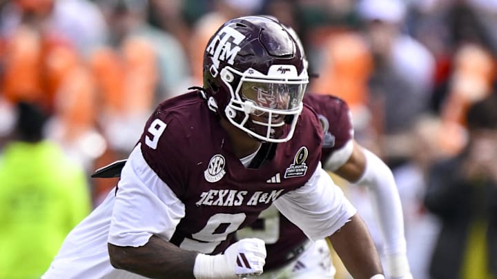 Dec 20, 2025; College Station, TX, USA; Texas A&M Aggies defensive end Cashius Howell (9) rushes the line during the game between the Aggies and the Hurricanes at Kyle Field. Mandatory Credit: Jerome Miron-Imagn Images Dec 20, 2025; College Station, TX, USA; Texas A&M Aggies defensive end Cashius Howell (9) rushes the line during the game between the Aggies and the Hurricanes at Kyle Field. Mandatory Credit: Jerome Miron-Imagn Images