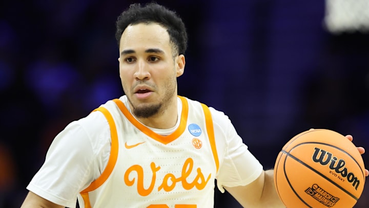 Mar 20, 2026; Philadelphia, PA, USA; Tennessee Volunteers guard Ethan Burg (35) dribbles during the second half against the Miami (OH) RedHawks during a first round game of the men's 2026 NCAA Tournament at Xfinity Mobile Arena. Mandatory Credit: Bill Streicher-Imagn Images