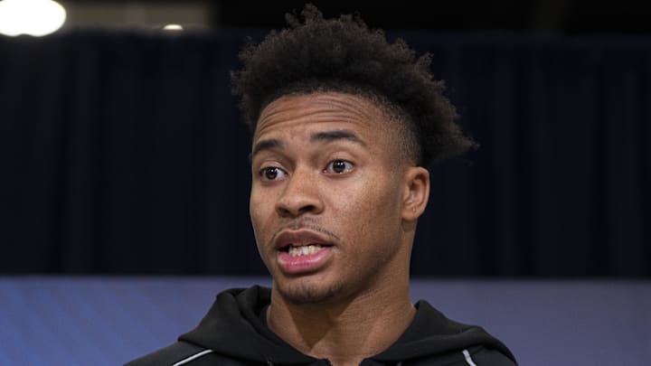 South Carolina defensive back Brandon Cisse speaks to members of the media during the NFL Combine.