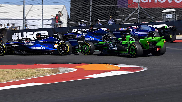 Oct 20, 2024; Austin, Texas, USA; BWT Alpine F1 Team driver Esteban Ocon (31) of Team France spins out on turn one during the 2024 Formula One US Grand Prix at Circuit of the Americas. Mandatory Credit: Jerome Miron-Imagn Images Oct 20, 2024; Austin, Texas, USA; BWT Alpine F1 Team driver Esteban Ocon (31) of Team France spins out on turn one during the 2024 Formula One US Grand Prix at Circuit of the Americas. Mandatory Credit: Jerome Miron-Imagn Images