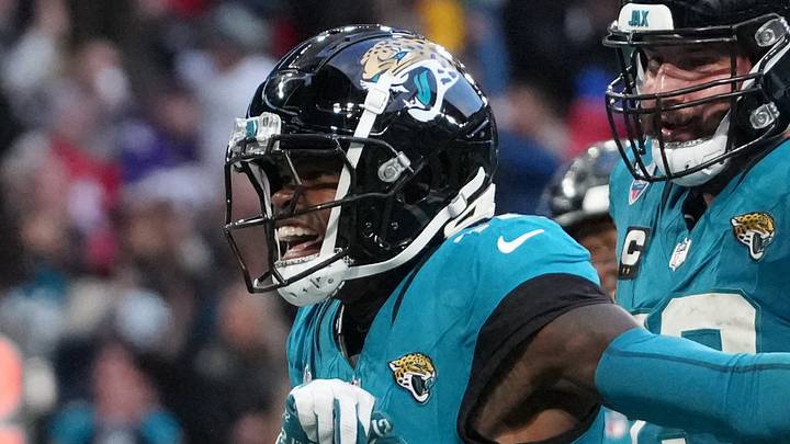 Oct 18, 2026; London, ENG; Jacksonville Jaguars wide receiver Travis Hunter (12) reacts after scoring a touchdown during the second half against the Houston Texans at Wembley Stadium. Mandatory Credit: Kirby Lee-Imagn Images Oct 18, 2026; London, ENG; Jacksonville Jaguars wide receiver Travis Hunter (12) reacts after scoring a touchdown during the second half against the Houston Texans at Wembley Stadium. Mandatory Credit: Kirby Lee-Imagn Images