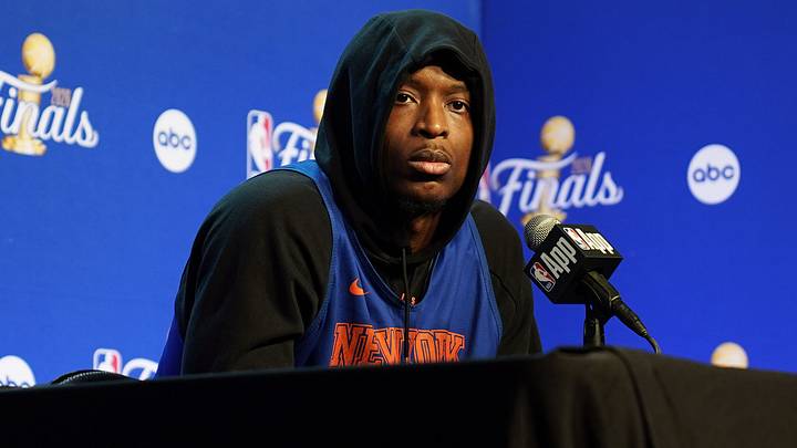 Jun 2, 2026; San Antonio, TX, USA; New York Knicks forward OG Anunoby (8) answers questions from press during the NBA finals media day at Frost Bank Center. Mandatory Credit: Dustin Safranek-Imagn Images Jun 2, 2026; San Antonio, TX, USA; New York Knicks forward OG Anunoby (8) answers questions from press during the NBA finals media day at Frost Bank Center. Mandatory Credit: Dustin Safranek-Imagn Images