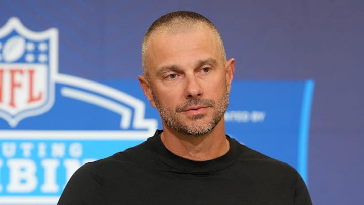 Feb 24, 2026; Indianapolis, IN, USA; Las Vegas Raiders general manager John Spytek speaks at the NFL Scouting Combine at the Indiana Convention Center. Mandatory Credit: Kirby Lee-Imagn Images Feb 24, 2026; Indianapolis, IN, USA; Las Vegas Raiders general manager John Spytek speaks at the NFL Scouting Combine at the Indiana Convention Center. Mandatory Credit: Kirby Lee-Imagn Images
