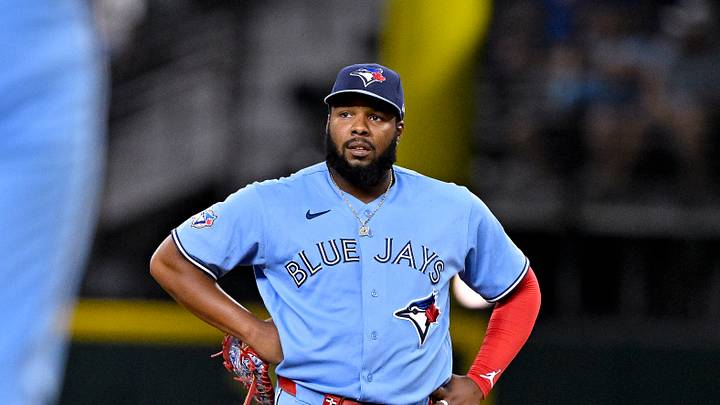 Sep 19, 2026; Arlington, Texas, USA; Toronto Blue Jays first baseman Vladimir Guerrero Jr. (27) looks on during the eighth inning against the Texas Rangers at Globe Life Field. Mandatory Credit: Jerome Miron-Imagn Images Sep 19, 2026; Arlington, Texas, USA; Toronto Blue Jays first baseman Vladimir Guerrero Jr. (27) looks on during the eighth inning against the Texas Rangers at Globe Life Field. Mandatory Credit: Jerome Miron-Imagn Images