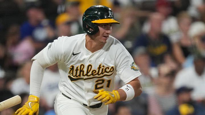 Jun 8, 2026; Summerlin, Nevada, USA; Athletics left fielder Tyler Soderstrom (21) runs to first base during the ninth inning against the Milwaukee Brewers at the Las Vegas Ballpark. Mandatory Credit: Lucas Peltier-Imagn Images Jun 8, 2026; Summerlin, Nevada, USA; Athletics left fielder Tyler Soderstrom (21) runs to first base during the ninth inning against the Milwaukee Brewers at the Las Vegas Ballpark. Mandatory Credit: Lucas Peltier-Imagn Images