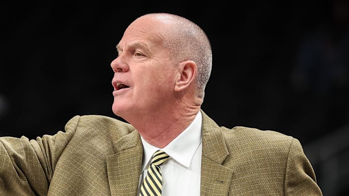 Mar 11, 2025; Kansas City, MO, USA; Colorado Buffaloes coach Tad Boyle reacts to game play during the first half against the TCU Horned Frogs at T-Mobile Center.