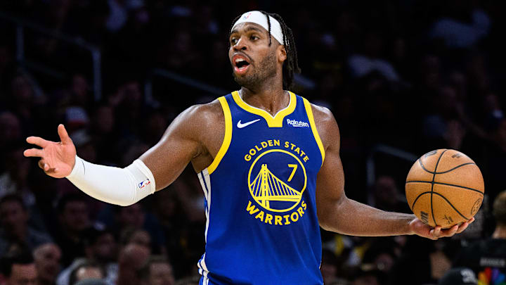 Oct 21, 2025; Los Angeles, California, USA; Golden State Warriors guard Buddy Hield (7) reacts during the second half against the Los Angeles Lakers at Crypto.com Arena. Mandatory Credit: William Liang-Imagn Images Oct 21, 2025; Los Angeles, California, USA; Golden State Warriors guard Buddy Hield (7) reacts during the second half against the Los Angeles Lakers at Crypto.com Arena. Mandatory Credit: William Liang-Imagn Images