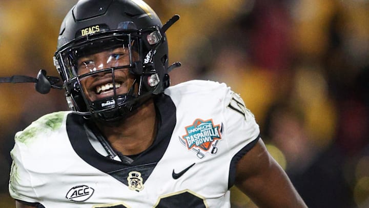 Wake Forest Demon Deacons wide receiver Jahmal Banks (80) scores a touchdown