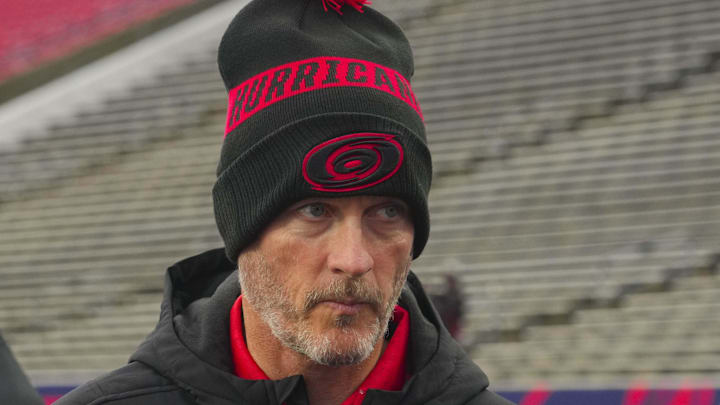 Feb 17, 2023; Raleigh, North Carolina, USA; Carolina Hurricanes owner Tom Dundon looks on during practice at Carter-Finley Stadium. Mandatory Credit: James Guillory-Imagn Images Feb 17, 2023; Raleigh, North Carolina, USA; Carolina Hurricanes owner Tom Dundon looks on during practice at Carter-Finley Stadium. Mandatory Credit: James Guillory-Imagn Images