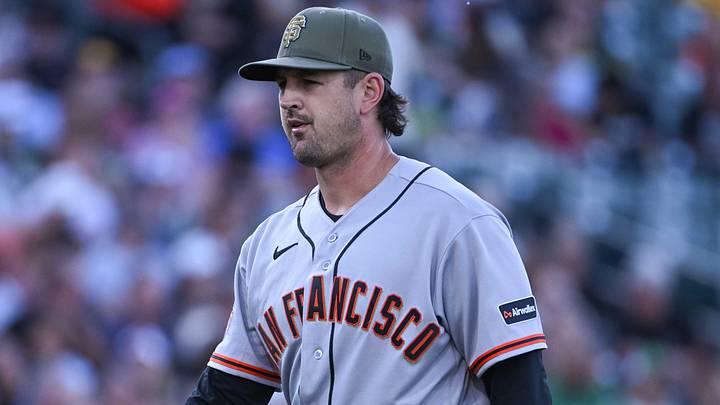 San Francisco Giants pitcher Tyler Mahle (54) walks off the mound. 