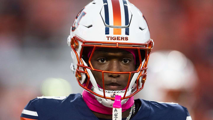 Auburn Tigers wide receiver Cam Coleman (8) during warm ups as Auburn Tigers take on Georgia Bulldogs at Jordan-Hare Stadium in Auburn, Ala. on Saturday, Oct. 11, 2025. Georgia Bulldogs defeated Auburn Tigers 20-10. Auburn Tigers wide receiver Cam Coleman (8) during warm ups as Auburn Tigers take on Georgia Bulldogs at Jordan-Hare Stadium in Auburn, Ala. on Saturday, Oct. 11, 2025. Georgia Bulldogs defeated Auburn Tigers 20-10.