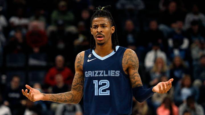 Nov 22, 2022; Memphis, Tennessee, USA; Memphis Grizzlies guard Ja Morant (12) reacts during the second half against the Sacramento Kings at FedExForum. Mandatory Credit: Petre Thomas-USA TODAY Sports