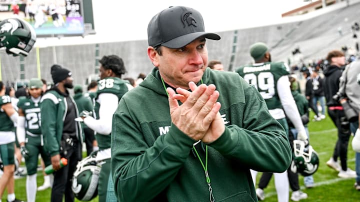 Michigan State's head coach Jonathan Smith leaves the file after the Spring Showcase on Saturday, April 20, 2024, at Spartan Stadium in East Lansing. Michigan State's head coach Jonathan Smith leaves the file after the Spring Showcase on Saturday, April 20, 2024, at Spartan Stadium in East Lansing.