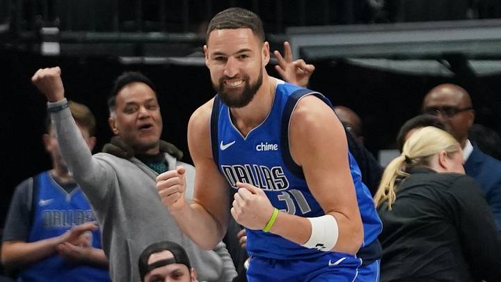 Dallas Mavericks guard Klay Thompson (31) reacts (Mandatory Credit: Raymond Carlin III-Imagn Images)