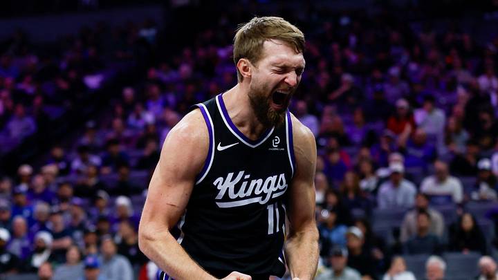 Nov 11, 2025; Sacramento, California, USA; Sacramento Kings center Domantas Sabonis (11) reacts after a play during the fourth quarter against the Denver Nuggets at Golden 1 Center. Mandatory Credit: Sergio Estrada-Imagn Images Nov 11, 2025; Sacramento, California, USA; Sacramento Kings center Domantas Sabonis (11) reacts after a play during the fourth quarter against the Denver Nuggets at Golden 1 Center. Mandatory Credit: Sergio Estrada-Imagn Images
