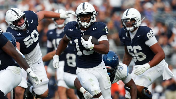 Penn State running back Kaytron Allen (center) and the Nittany Lions host Oregon in an important Big Ten showdown this week.