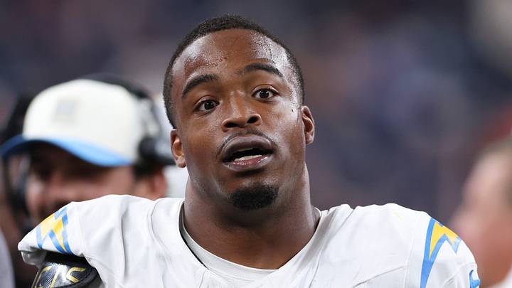 Aug 13, 2026; Houston, Texas, USA;  Los Angeles Chargers outside linebacker Kyle Kennard (54) on the sideline during the game against the Houston Texans at Reliant Stadium. Mandatory Credit: Troy Taormina-Imagn Images