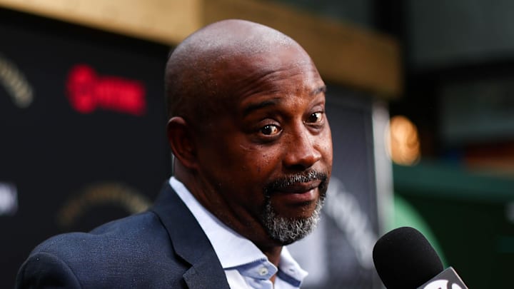 Jul 26, 2022; New York, NY, USA; Kenny Anderson interviews at the NYC Point Gods Premiere at The Midnight Theatre. Mandatory Credit: Jessica Alcheh-Imagn Images