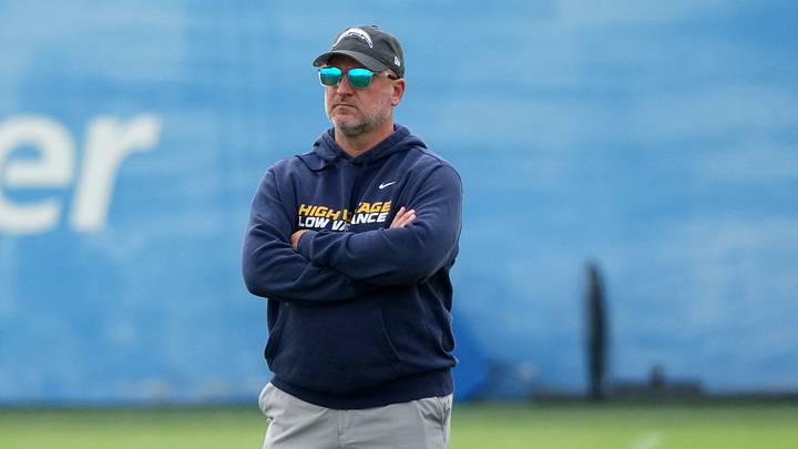 May 11, 2026; El Segundo, CA, USA; Los Angeles Chargers general manager Joe Hortiz watches during offseason workouts at The Bolt. Mandatory Credit: Kirby Lee-Imagn Images