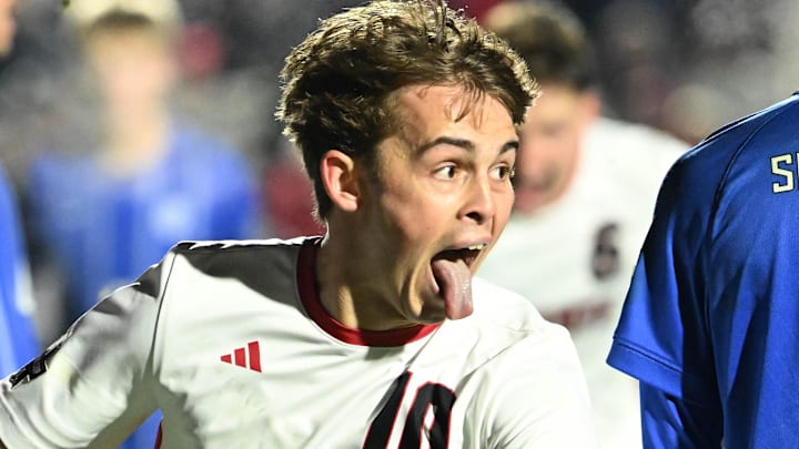 Dec 12, 2025; Cary, NC, USA; NC State Wolfpack midfielder Taig Healy (10) reacts after scoring as Saint Louis Billikens midfielder Carlos Leatherman (2) is in the background in the second half at First Horizon Stadium. Mandatory Credit: Bob Donnan-Imagn Images Dec 12, 2025; Cary, NC, USA; NC State Wolfpack midfielder Taig Healy (10) reacts after scoring as Saint Louis Billikens midfielder Carlos Leatherman (2) is in the background in the second half at First Horizon Stadium. Mandatory Credit: Bob Donnan-Imagn Images
