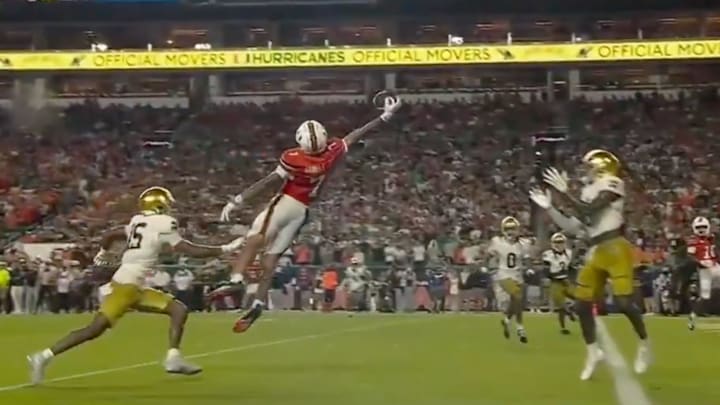 Miami wide receiver CJ Daniels made an incredible catch for a touchdown against Notre Dame.