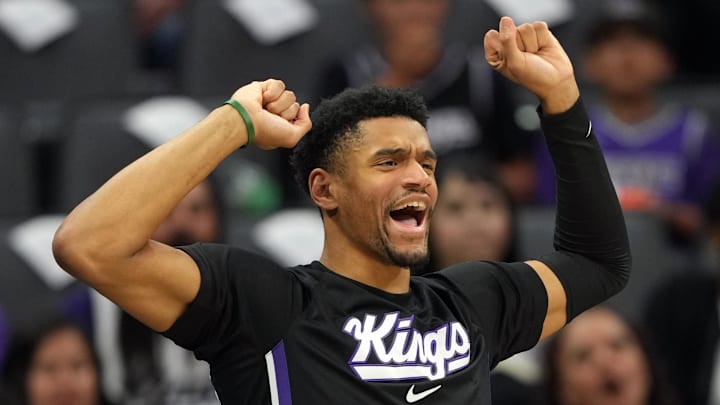 Apr 3, 2026; Sacramento, California, USA; Sacramento Kings center Dylan Cardwell (32) during the third quarter against the New Orleans Pelicans at Golden 1 Center. Mandatory Credit: Darren Yamashita-Imagn Images