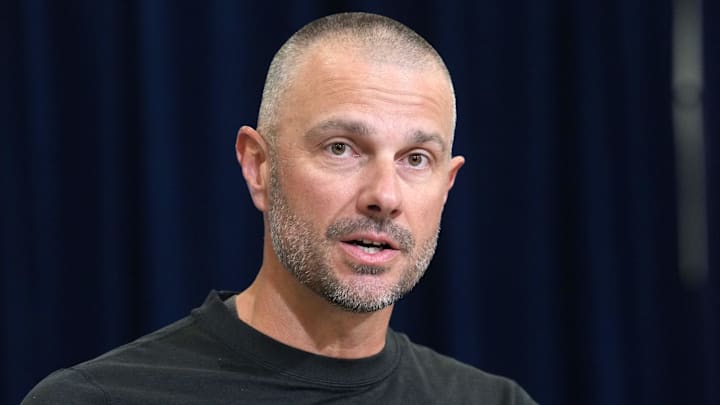 Las Vegas Raiders general manager John Spytek speaks at the NFL Scouting Combine.