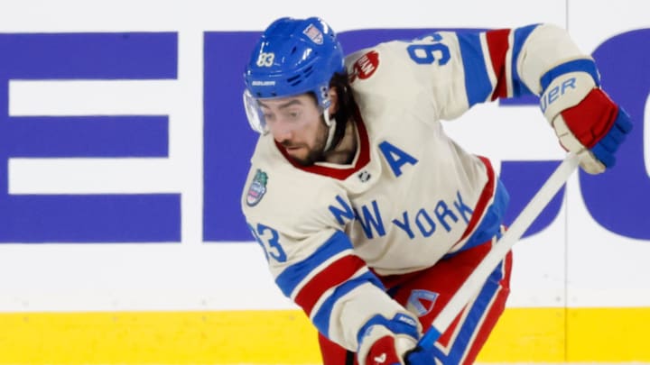 Jan 2, 2026; Miami, Florida, USA; New York Rangers center Mika Zibanejad (93) passes the puck defended by Florida Panthers center Sam Reinhart (13) during the second period in the 2026 Winter Classic ice hockey game at loanDepot Park. Mandatory Credit: Rhona Wise-Imagn Images Jan 2, 2026; Miami, Florida, USA; New York Rangers center Mika Zibanejad (93) passes the puck defended by Florida Panthers center Sam Reinhart (13) during the second period in the 2026 Winter Classic ice hockey game at loanDepot Park. Mandatory Credit: Rhona Wise-Imagn Images