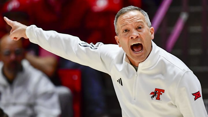 Texas Tech coach Grant McCasland against Utah at the Jon M. Huntsman Center. 