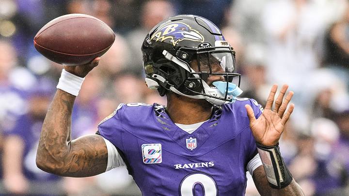 Oct 4, 2026; Baltimore, Maryland, USA;    Baltimore Ravens quarterback Lamar Jackson (8) drops back to pass during the first half against the Tennessee Titans at M&T Bank Stadium. Mandatory Credit: Tommy Gilligan-Imagn Images