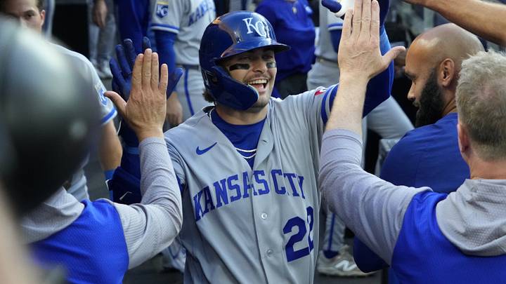 Aug 27, 2026; Toronto, Ontario, CAN; Kansas City Royals catcher Carter Jensen (22) is congratulated by teammates after hitting a lead-off home run in the first inning against the Toronto Blue Jays at Rogers Centre. Mandatory Credit: John E. Sokolowski-Imagn Images Aug 27, 2026; Toronto, Ontario, CAN; Kansas City Royals catcher Carter Jensen (22) is congratulated by teammates after hitting a lead-off home run in the first inning against the Toronto Blue Jays at Rogers Centre. Mandatory Credit: John E. Sokolowski-Imagn Images