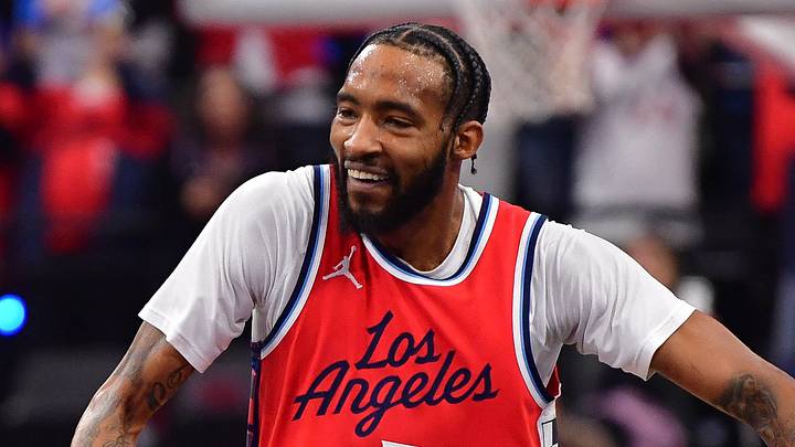 Dec 3, 2024; Inglewood, California, USA; Los Angeles Clippers guard Norman Powell (24) reacts with forward Derrick Jones Jr. (55) after scoring a three point basket against the Portland Trail Blazers during the first half at Intuit Dome. Mandatory Credit: Gary A. Vasquez-Imagn Images Dec 3, 2024; Inglewood, California, USA; Los Angeles Clippers guard Norman Powell (24) reacts with forward Derrick Jones Jr. (55) after scoring a three point basket against the Portland Trail Blazers during the first half at Intuit Dome. Mandatory Credit: Gary A. Vasquez-Imagn Images