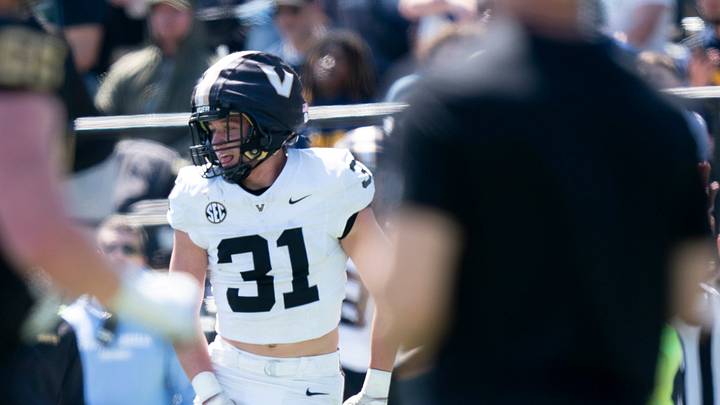 Vanderbilt safety Tate Hamby (31) celebrates the sack on the quarterback during the Vanderbilt Football Black and Gold Spring Game at FirstBank Stadium in Nashville, Tenn., Saturday, April 12, 2025.
