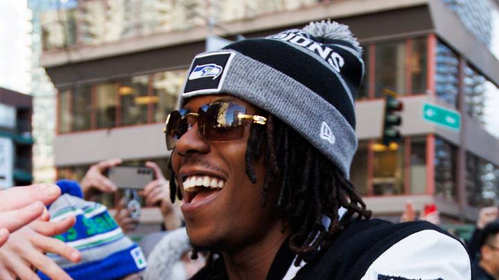 Seattle Seahawks wide receiver Rashid Shaheed at the Super Bowl LX parade