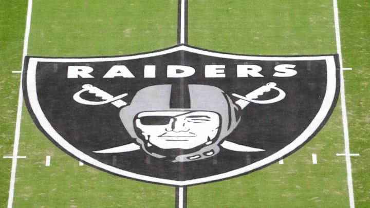 Jan 4, 2026; Paradise, Nevada, USA; The Las Vegas Raiders shield logo at midfield at Allegiant Stadium. Mandatory Credit: Kirby Lee-Imagn Images Jan 4, 2026; Paradise, Nevada, USA; The Las Vegas Raiders shield logo at midfield at Allegiant Stadium. Mandatory Credit: Kirby Lee-Imagn Images