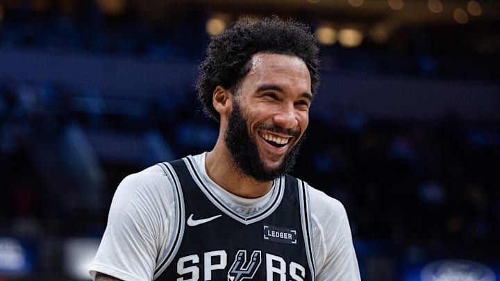 San Antonio Spurs forward Julian Champagnie (30) in the second half against the Indiana Pacers at Gainbridge Fieldhouse.