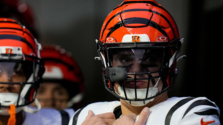Cincinnati Bengals defensive end Trey Hendrickson (91) stands by before the first quarter of the NFL 16 game between the Pittsburgh Steelers and the Cincinnati Bengals at Acrisure Stadium in Pittsburgh on Saturday, Dec. 23, 2023. The Steelers led 24-0 at halftime.