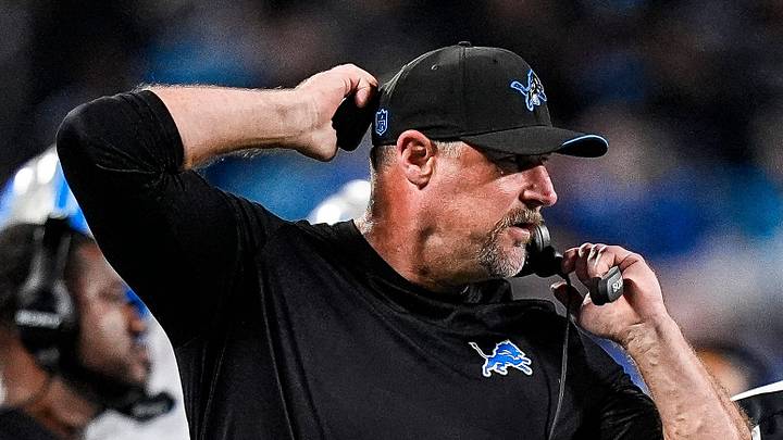 Detroit Lions head coach Dan Campbell talks to a referee after a play against Carolina Panthers during the first half at Bank of America Stadium in Charlotte on Sunday, Oct. 4, 2026.