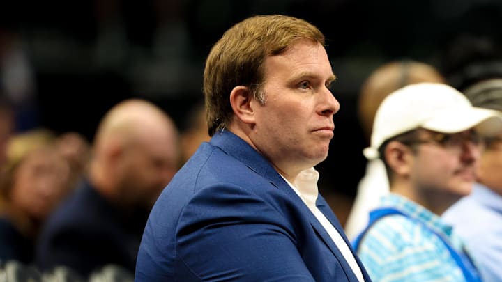 Mar 23, 2026; Dallas, Texas, USA;  Dallas Mavericks governor Patrick Dumont during the second half against the Golden State Warriors at American Airlines Center. Mandatory Credit: Kevin Jairaj-Imagn Images