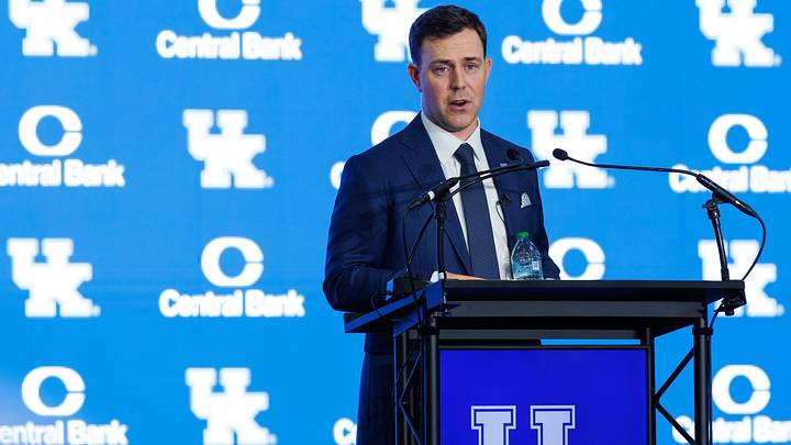 Dec 3, 2025; Lexington, KY, USA; Kentucky Wildcats head football coach Will Stein speaks during his introductory press conference at Nutter Field House. Mandatory Credit: Jordan Prather-Imagn Images Dec 3, 2025; Lexington, KY, USA; Kentucky Wildcats head football coach Will Stein speaks during his introductory press conference at Nutter Field House. Mandatory Credit: Jordan Prather-Imagn Images