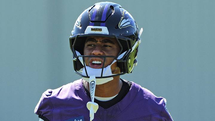 Baltimore Ravens wide receiver Ja’Kobi Lane (6) during practice at Under Armour Peformance Center.