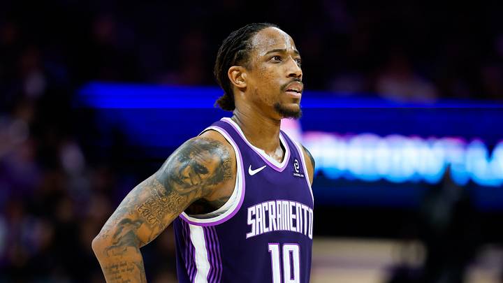 Dec 23, 2025; Sacramento, California, USA; Sacramento Kings guard Demar DeRozan (10) looks on against the Detroit Pistons during the fourth quarter at Golden 1 Center. Dec 23, 2025; Sacramento, California, USA; Sacramento Kings guard Demar DeRozan (10) looks on against the Detroit Pistons during the fourth quarter at Golden 1 Center.