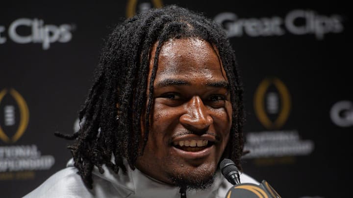 Indiana's Kaelon Black answers questions at Media Day during the College Football Playoff on Saturday, Jan. 17, 2026.