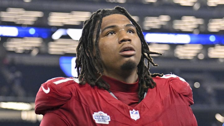 Nov 3, 2025; Arlington, Texas, USA; Arizona Cardinals defensive tackle Walter Nolen III (97) walks off the field after the game between the Dallas Cowboys and the Arizona Cardinals at AT&T Stadium. Mandatory Credit: Jerome Miron-Imagn Images
