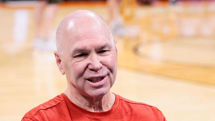 Mar 18, 2026; Oklahoma City, OK, USA; Saint Mary's Gaels head coach Randy Bennett speaks to reporters during a practice session ahead of the first round of the men's 2026 NCAA Tournament at Paycom Center. Mandatory Credit: William Purnell-Imagn Images